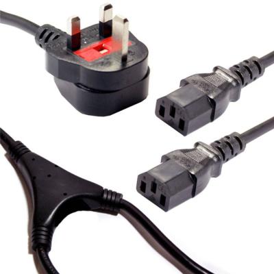 China COMPUTER Y Type Splitter UK Plug To IEC C13 Power Cord for sale