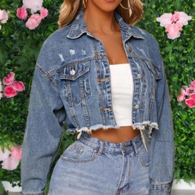 China 2021 Rx-7318 Good Quality QUICK DRY Solid Long Sleeve Cropped Jean Women's Women's Denim Jacket Colored Short Denim Jacket for sale