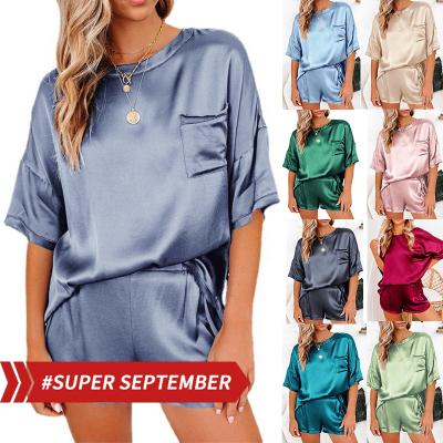 China 2021 Amazon Hit Solid Color Silk Pajamas Women's Satin Pajamas 2021 Pajamas Sets Silk Pajama Set Women for sale