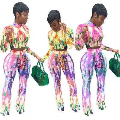 China 2021 Hot Fashion QUICK DRY Round Neck Top Printed Autumn Slim Fit Women Long Sleeve Pants Suits for sale