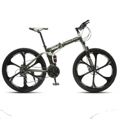 China Popular wholesale 6 spoke full suspension mountainbike 26 inch high frame 21 speed carbon steel foldable bicycle for adults for sale