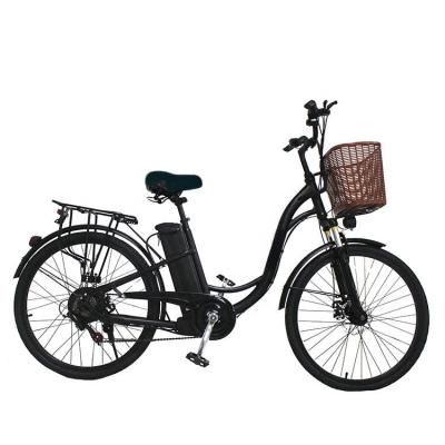 China Wholesale 250w 36v Fashionable Electric Bike Woman Urban City Ebike 26 Inch With Basket for sale