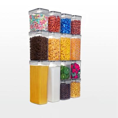 China Freshness Preservation 14 Pcs Cereal Storage Container Airtight Rectangular Plastic Food Containers With 4 Sides Lock for sale