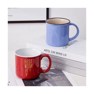 China Sustainable Custom interior color exterior color logo pattern picture advertising gift office ceramic cup imitation enamel mug for sale