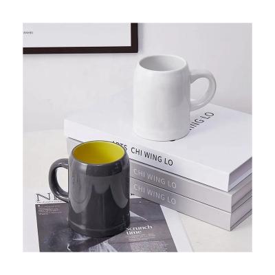 China Sustainable 0.5L double color glaze large capacity thickened non-slip ceramic cup White Black beer cup 500ml custom logo pattern for sale