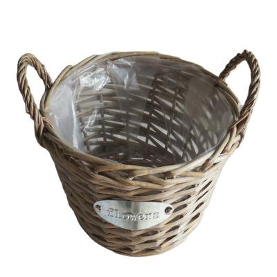 China Small handmade gray willow wicker basket with handle and ear liner for sale