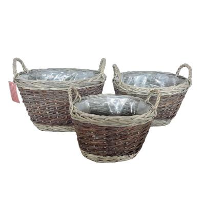 China Eco-friendly Durable Willow Basket Storage Bin Handmade Handwoven Laundry Baskets With Plastic Handle / Liner for sale