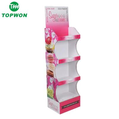 China Eco-friendly Topwon Point Of Purchase Floor Custom Supermarket Cardboard Promotional Display Rack For Cosmetics for sale