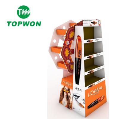 China Topwon OEM ODM Factory Hot Selling Paperboard Cosmetics Lash Floor Stand For Makeup Custom POP Eco-friendly for sale