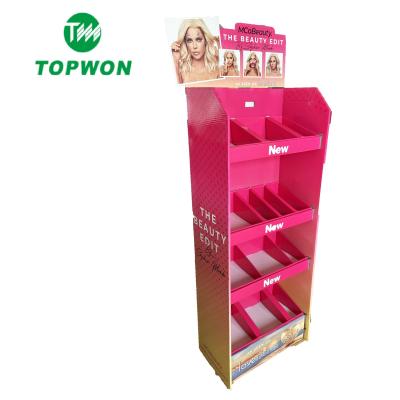 China Topwon Eco-friendly Custom Floor Stand Cardboard Free Standing Perfume Display Stand For Cosmetics Makeup for sale