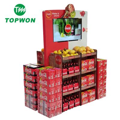 China Topwon OEM POP Eco-friendly Template Folding Floor Pallet Retail Custom Cardboard Corrugated POS Bottle Display For Drinks for sale