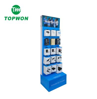 China Custom Topwon Peg Cardboard Floor Displays Eco-friendly Pop Retail For Mobile Cell Phone Accessory for sale