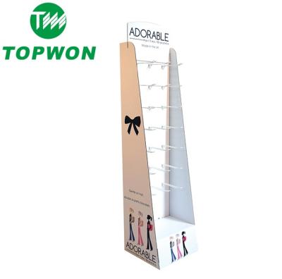 China Topwon Eco-friendly Hot Selling Free Standing Hook Cardboard Pegboard Custom Hanging Display Racks for sale