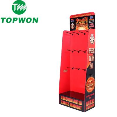 China Topwon POP Eco-friendly Custom Hook Floor Display Cardboard Retail Floor Belt Display Rack for sale