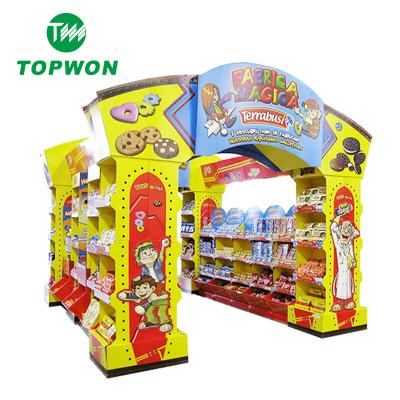 China Topwon Eco-friendly Custom Supermarket POS Promotional Cardboard Pallet Shelf Haribo Candy Display Stand for sale