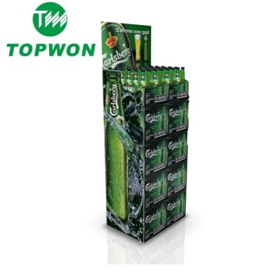 China Topwon POP Floor Paper Case Eco-friendly Heavy Duty Stackers For Beers Carton Display For Beverage for sale