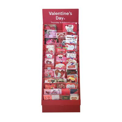 China Topwon Custom 2021 Eco-friendly Valentine's Day Advertising POP Floor Stand Rack Cardboard Greeting Card Display for sale