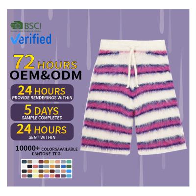 China custom CaiNan Anti-wrinkle drawstring striped men knit fluffy designer mohair shorts luxury mohair shorts for sale