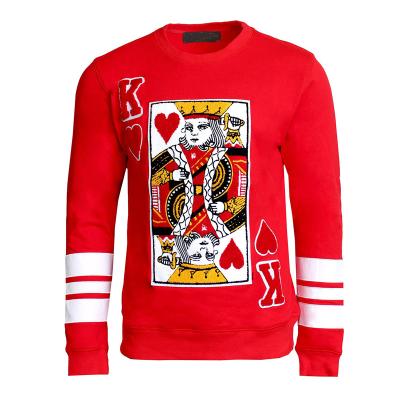 China Custom Letter Embroidery Anti-wrinkle CaiNan Crew Neck Red Wool Knit Sweater King of Hearts Men's Pullover for sale