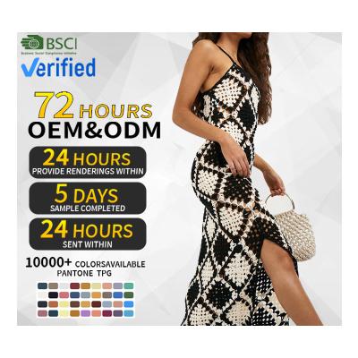 China CaiNan Custom Wholesale Handcrafted Knitted Women's Sweater Dress Beach Boho Crochet Patchwork Crochet Long Skirt Maxi Dress for sale