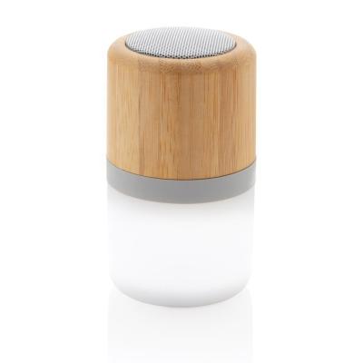 China No logo 2021 3W fashionable custom made eco-friendly wooden round light lamp bamboo led small wireless speaker for sale