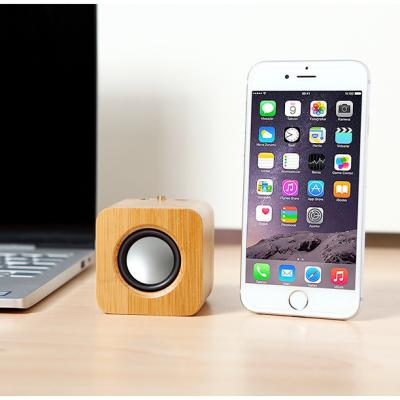 China No Promotion Gift OEM Logo Square Bamboo Wooden Home 3w Mini Wireless BL 2021 Portable Mic Speaker For Mobile Phone Computer for sale