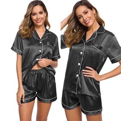 China QUICK DRY Women's Satin Silk Pajamas Set Buttoned Pj Sets Two Piece Sleepwear Loungewear for sale