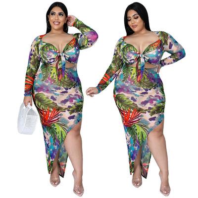 China Anti-Static New Arrive 2021 Fall Women's Clothing Plus Size Dresses Irregular Wrap V-Neck Casual Dress for sale