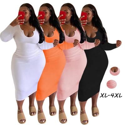 China Biwisy 2021 New Arrivals Autumn Fall Plus Size Women Bodycon Tight Casual Dress Viable Long Sleeve Clothing for sale