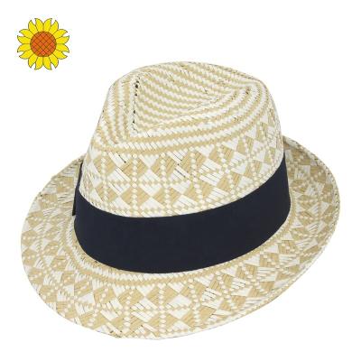 China Character Diamond Pattern Women Men Custom Design Fedora Hats Summer Panama Trilby Hats 100% Paper Beach for sale