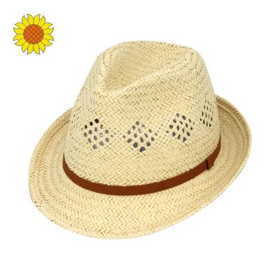 China Character Summer Unisex Hand - Trilby Hats Paper Custom Beach Woven Fedora Hats Panama Hats for sale