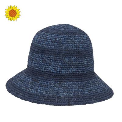 China Custom Striped Summer Bucket Hats Adult Women Men Hand Crochet Raffia Straw Outdoor Beach Hats for sale