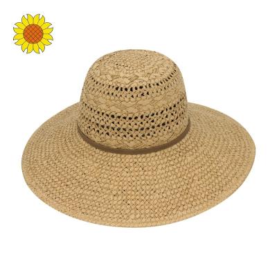 China Stylish Character Summer Women Hand - Straw Big Brim Sun Hats Woven Natural Paper UPF 30+ for sale