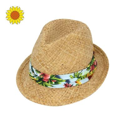 China Character Summer Kids Hand - Straw Woven Trilby Hats UPF 30+ Straw Custom Wholesale Fedora Hats Panama Raffia Hats for sale