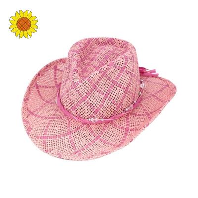 China Charming Character Handmade Pink Beautiful Girls - Twisted Paper Woven Straw Cowboy Hat for sale