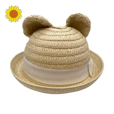 China Custom Summer Beach Designer Bucket Hats Plain Logo 100% Paper Hats Bear Character Ear Kids Adorable Bucket Hats for sale