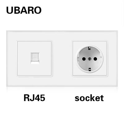 China AC110-250V 16A Sockets CE Rohs USB Wall Socket Home Tempered Glass Panel Residential/General Purpose EU 172*86 RJ45 and TV Outlets 5V 2100mA for sale