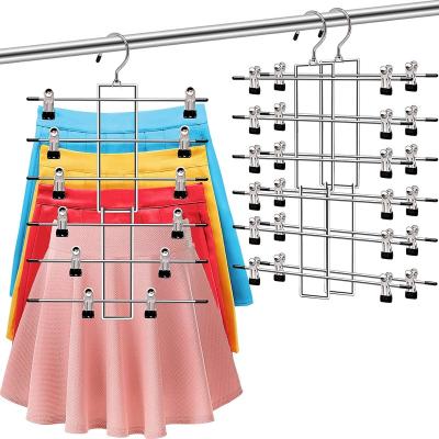 China Multifunctional Space Saving Clothes Magic Jeans Wardrobe Closet Organizer Foldable Metal 6 Row Pants Hangers With Clips for sale