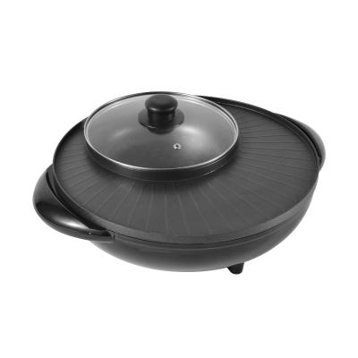 China Multi-Functional Electric Indoor Hot Pot Grill Family BBQ Round Non-Stick Smokeless Electric Grill for sale