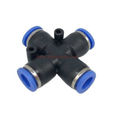 China Plastic Machinery Repair Shops PZA 4 Way Union Cross Push In Fittings Push To Connect Pneumatic Fittings for sale