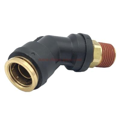 China 5/8 Strong Tube 3/8 NPT Thread 45 Degree Male Elbow For Pressing In Compound SAE J844 DOT Fittings Air Brake Hose for sale