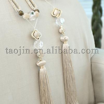 China Home Stone Thin Rope Straps Connection Tassel Tieback With Beads for sale