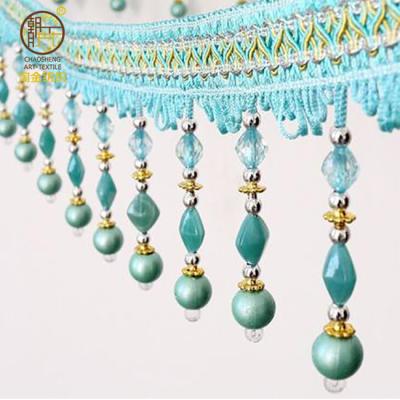 China Quick Delivery Polyester Beads Fringe Trim For Curtain for sale