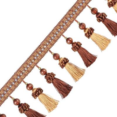 China TJ18032414 Curtain Acrylic Beads Tassel Fringe Decorative Glass Beaded Fringe Shade Trim Door Trim for sale