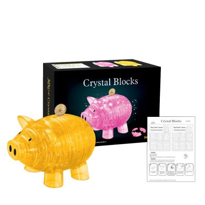 China DIY 3D plastic pig puzzle crystal coin bank for kids diy for sale