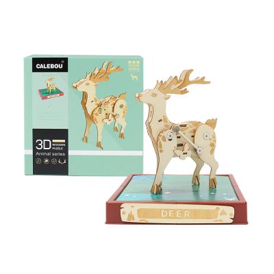 China DIY TOY Educational Reindeer Assembly 3d Puzzle Animal Wooden Toy Gift DIY Model for sale