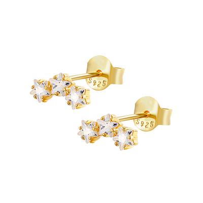 China 925 Sterling Silver Diamond Stud Earrings Simple Lead Free Nickel Free Three Star Silver Jewelry for sale