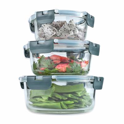 China CLASSIC Wholesale Round Glass Lunch Box  Food Container with Lid Food Storage Containers With  Lock for sale