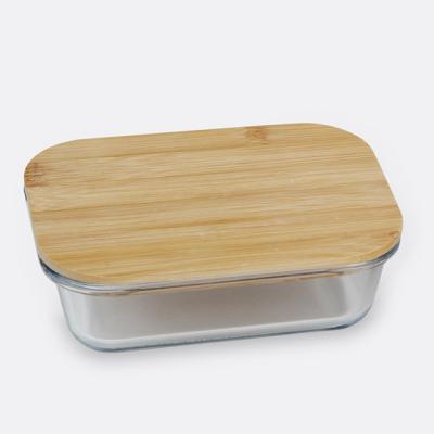 China CLASSIC Durable Using rectangular glass food storage container Multi-function glass storage food environmental lunch box with Bamboo Lid for sale