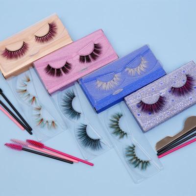 China Cheap Price Soft Natural Logo Mink Eyelashes Custom Made 100% Handmade Clear Strips Different 3d Mink False Colors Eyelashes for sale